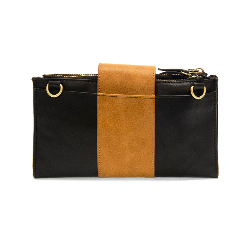 Black Almond Brown Colorblock Vegan Leather Cami Crossbody Removable Crossbody Strap