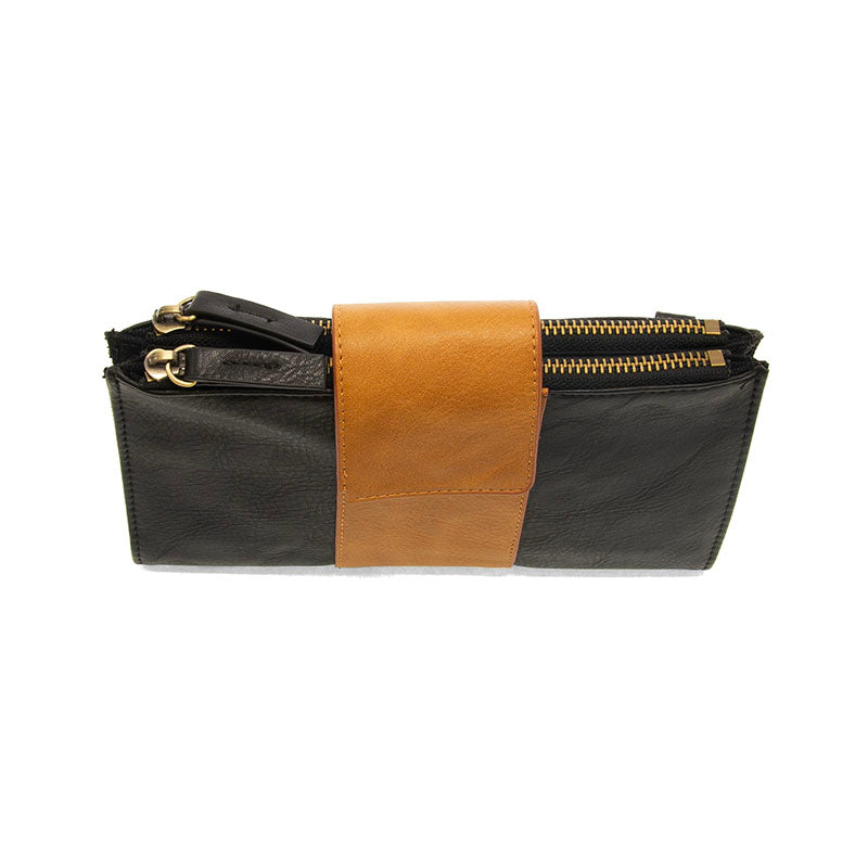 Colorblock Vegan Leather Cami Crossbody Black/Almond Top Zipper View
