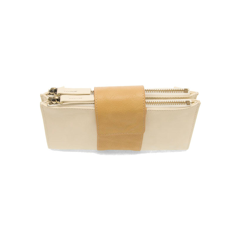 Colorblock Vegan Leather Cami Crossbody White/Tan Top Zipper View