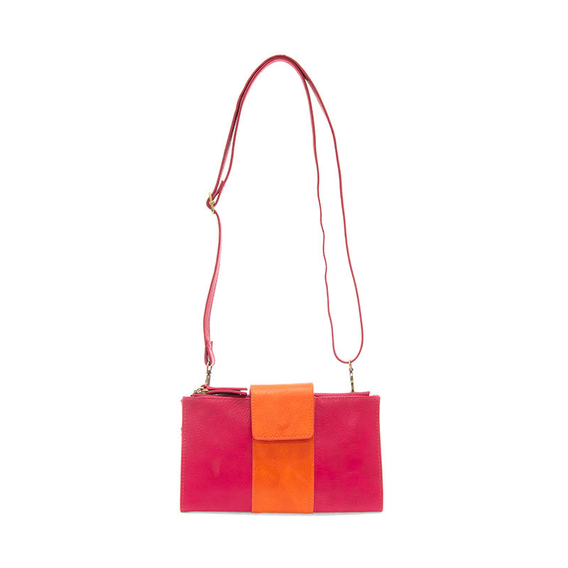 Colorblock Vegan Leather Cami Crossbody Adjustable Crossbody Strap Fuchsia/Orange