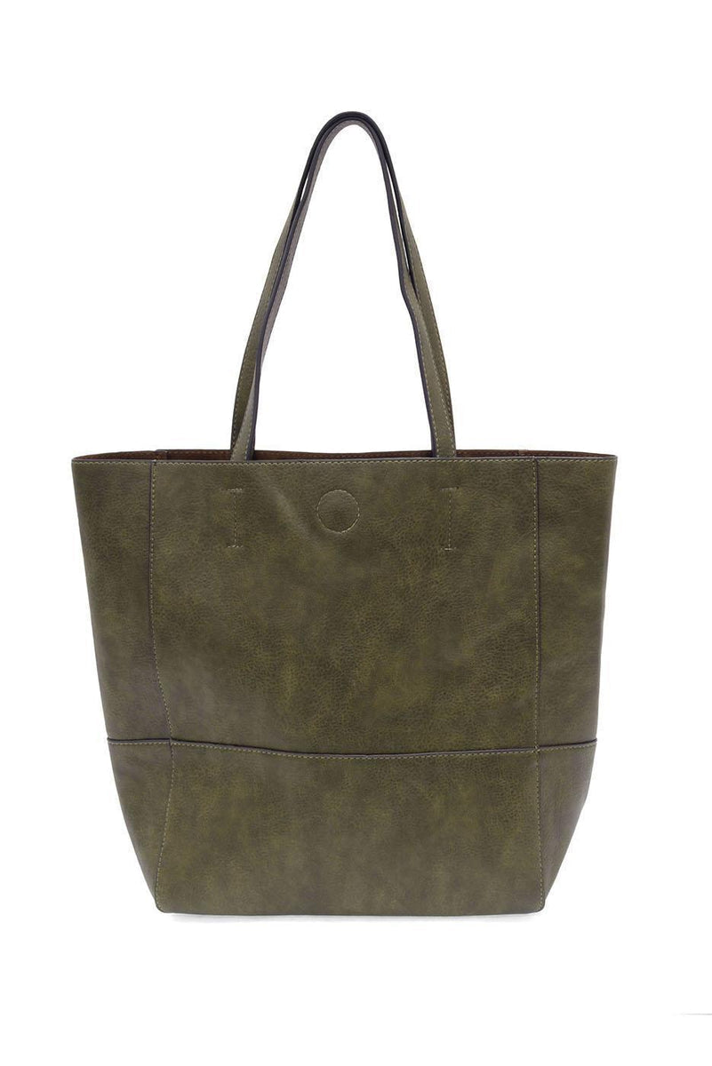 Vegan Leather Raw Edge Faith Tote Bag - Dark Olive