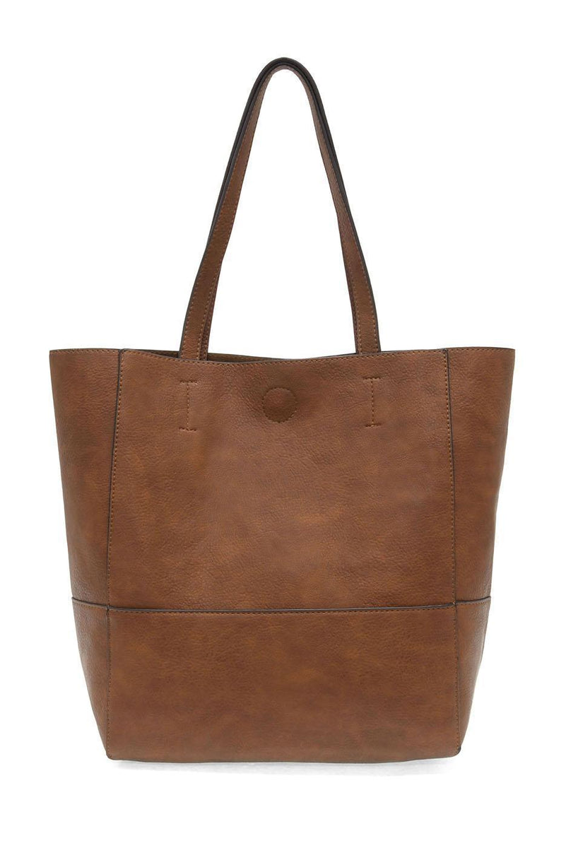 Vegan Leather Raw Edge Faith Tote Bag - Caramel