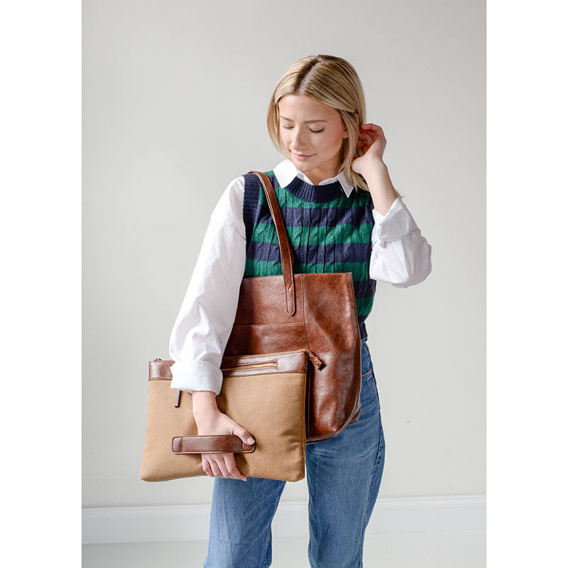 Vegan Leather Laptop Sondra Commuter Tote Bag - Hickory