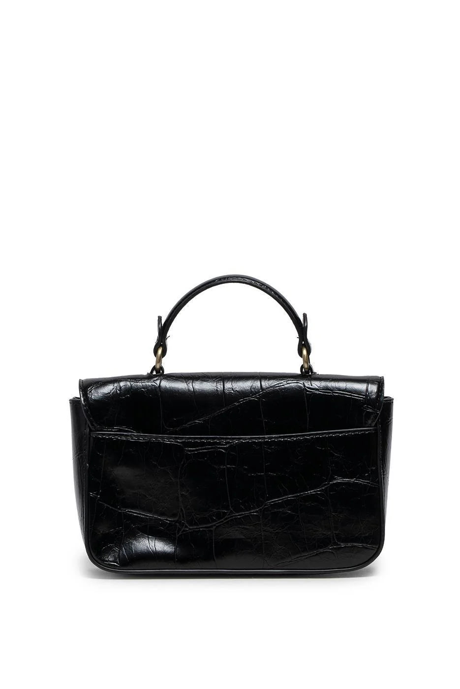 Vegan Leather Wilma Croc Top Handle Crossbody - Black