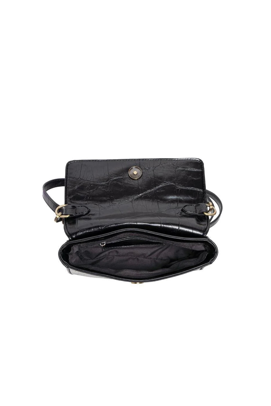 Vegan Leather Wilma Croc Top Handle Crossbody - Black