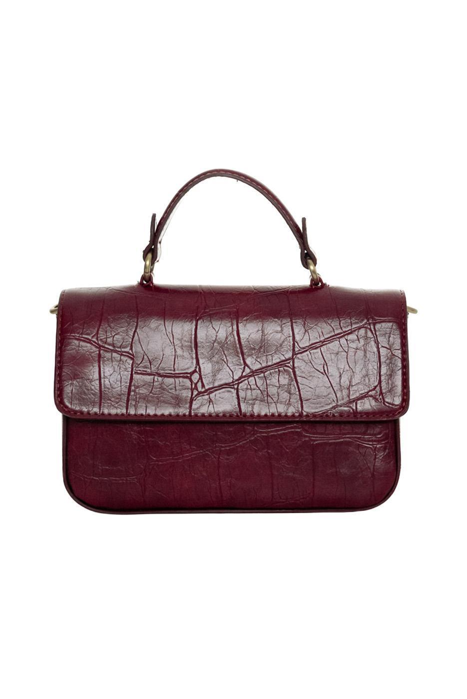 Vegan Leather Wilma Croc Top Handle Crossbody - Burgundy