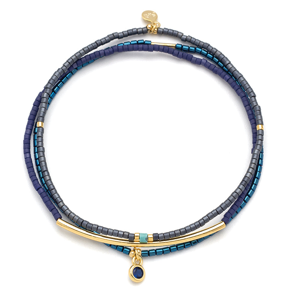 Tonal Chromacolor Miyuki Bracelet Trio - Navy / 14K Gold Plated