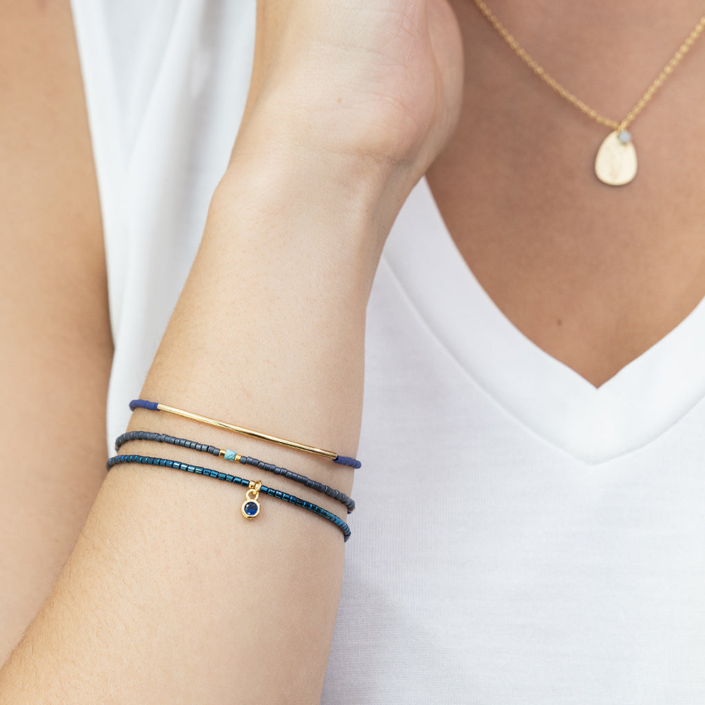 Tonal Chromacolor Miyuki Bracelet Trio - Navy / 14K Gold Plated Modeled