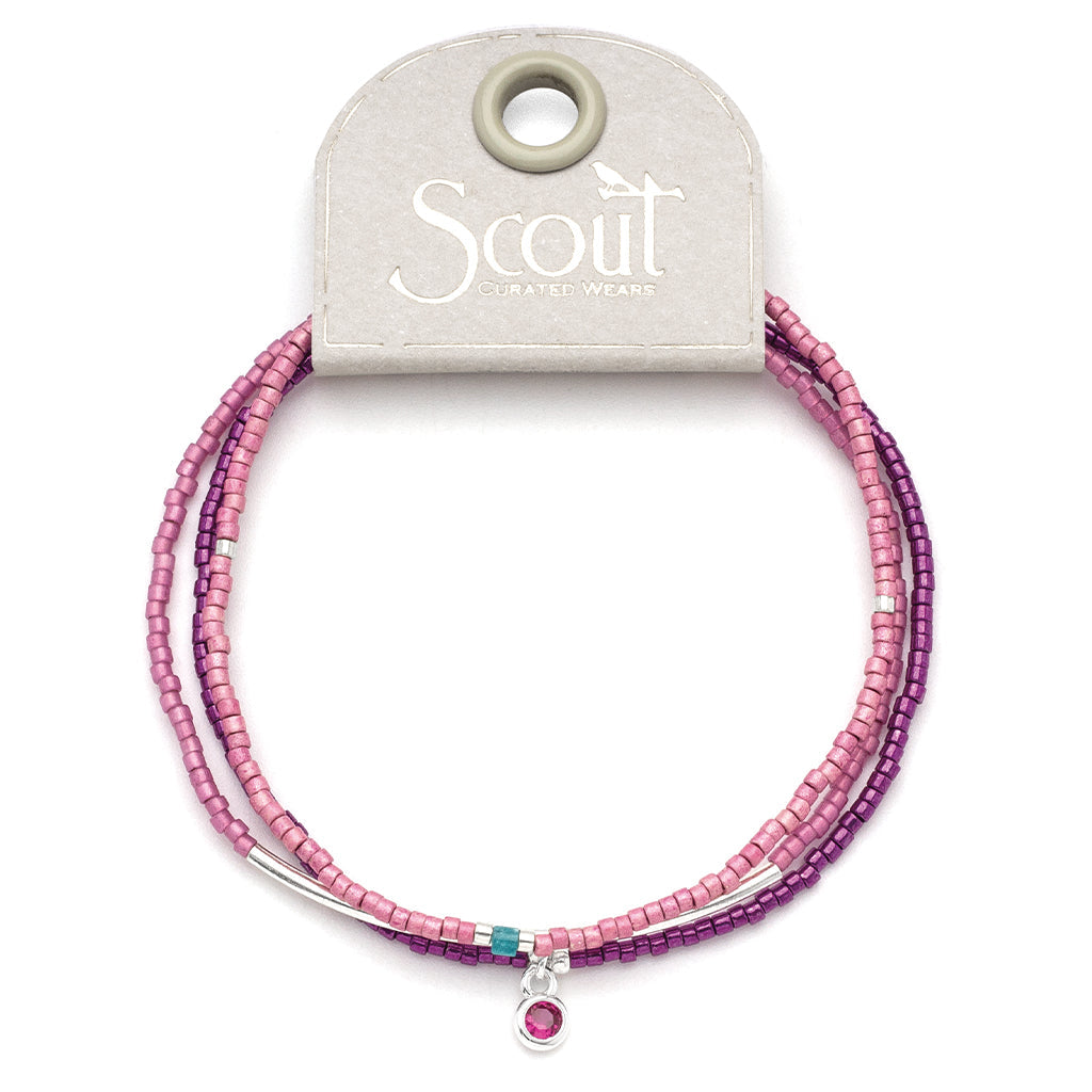 Tonal Chromacolor Miyuki Bracelet Trio - Fuchsia / Sterling Silver Plated On Scout Curated Wears Branded Card