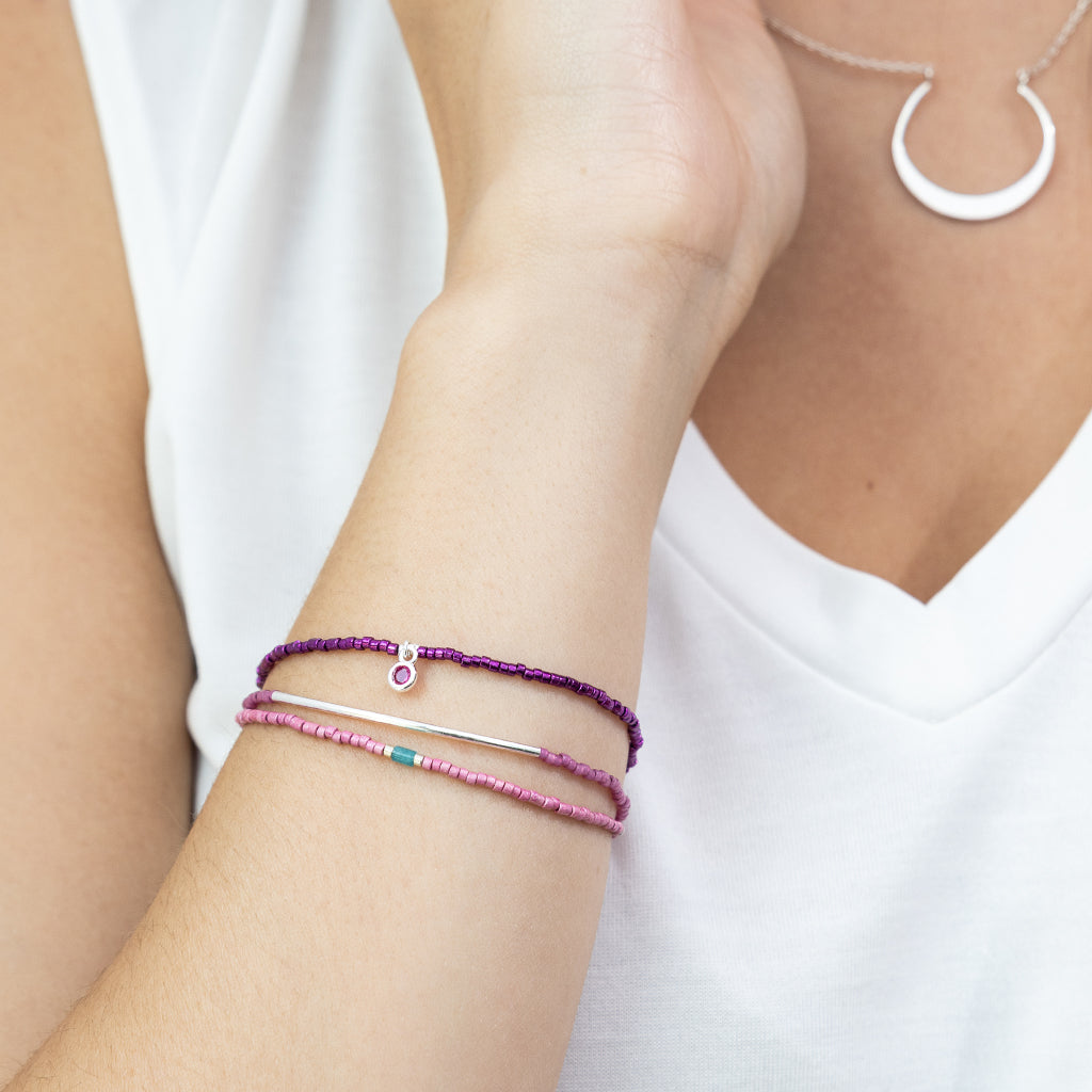Tonal Chromacolor Miyuki Bracelet Trio - Fuchsia / Sterling Silver Plated Modeled