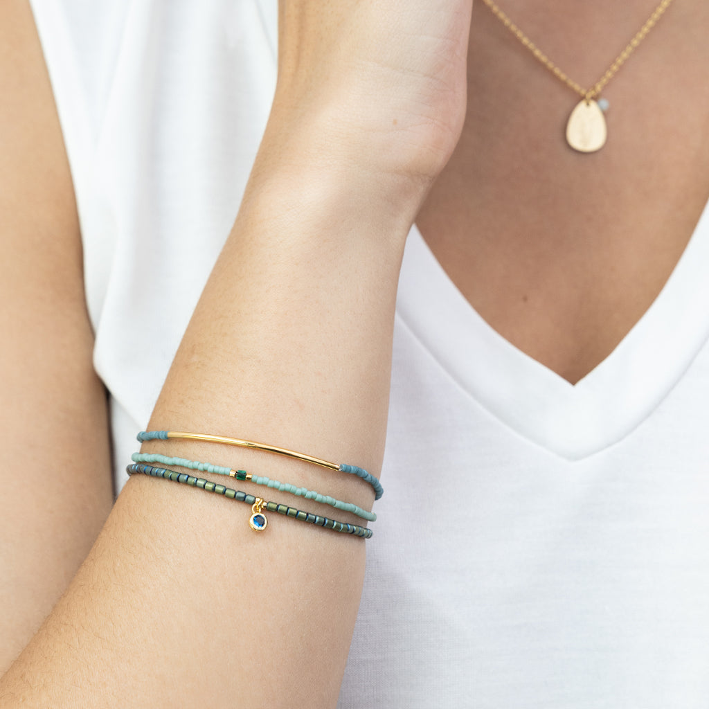 Tonal Chromacolor Miyuki Bracelet Trio - Turquoise / 14K Gold Plated Modeled