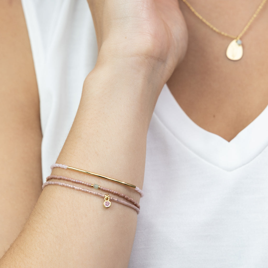 Tonal Chromacolor Miyuki Bracelet Trio - Blush / 14K Gold Plated Modeled