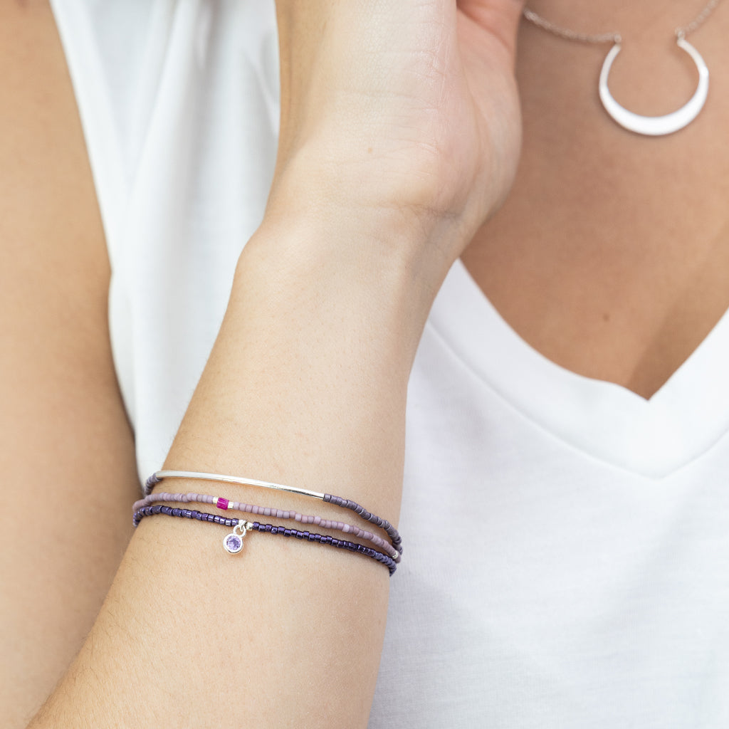 Tonal Chromacolor Miyuki Bracelet Trio - Purple / Sterling Silver Plated Modeled