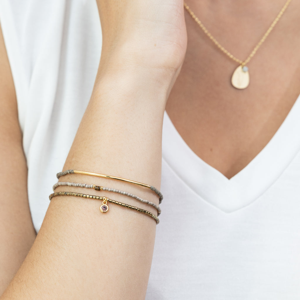 Tonal Chromacolor Miyuki Bracelet Trio - Pewter / 14K Gold Plated Modeled