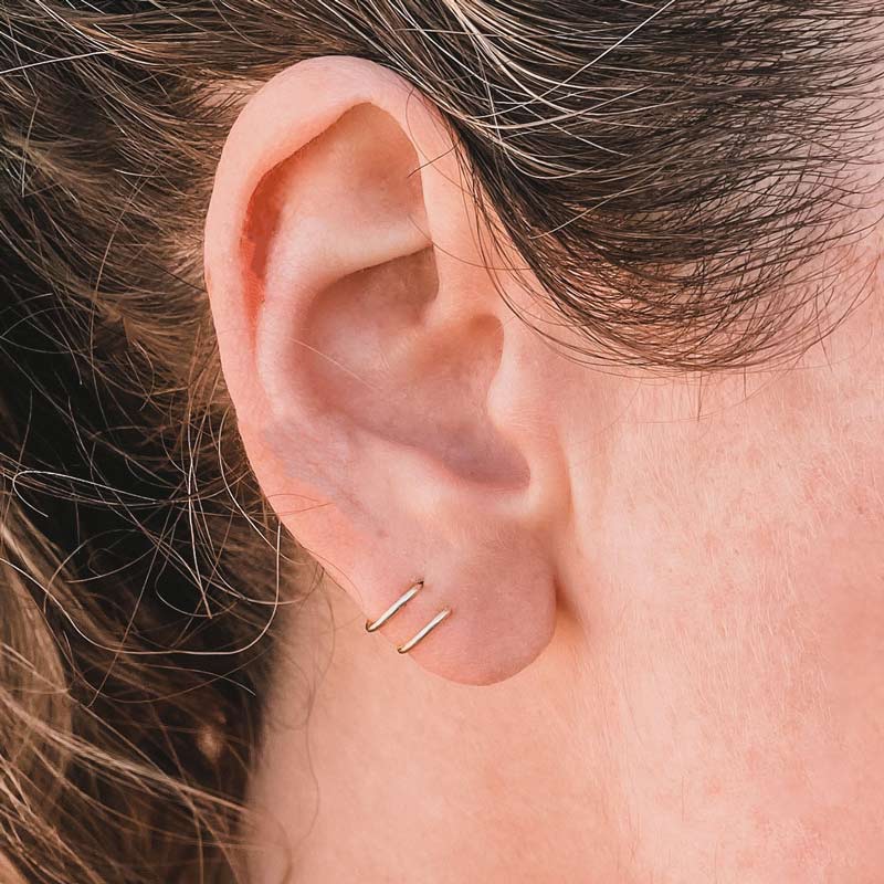 Minimalist Spiral 18K Gold Vermeil Hoop Earrings Modeled