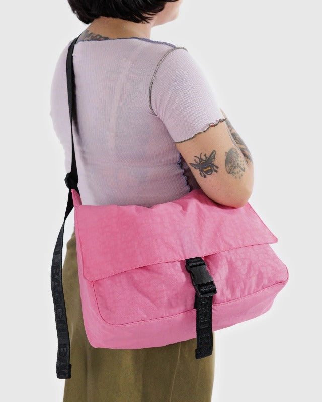 Nylon Messenger Bag - Azalea Pink Detail