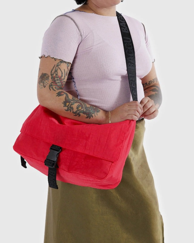 Nylon Messenger Bag - Candy Apple Detail