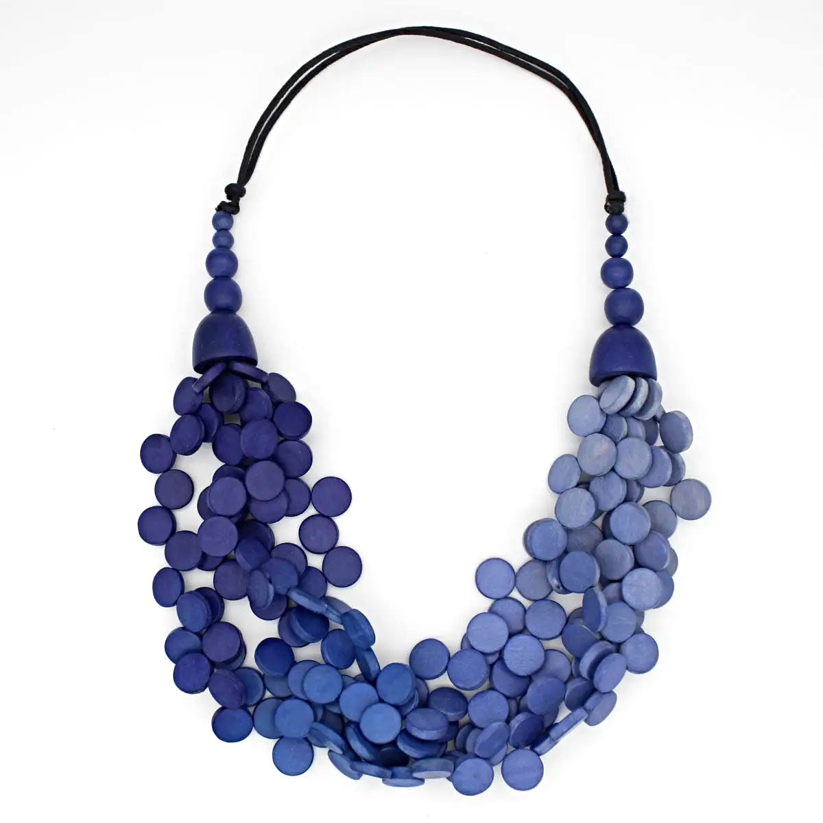 Ombre Gillian Multi Layer Wood Bead Statement Necklace Blue