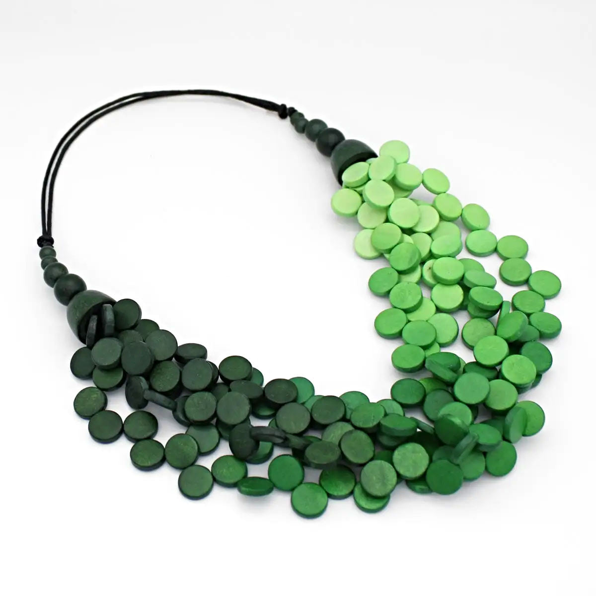 Ombre Gillian Multi Layer Wood Bead Statement Necklace Green