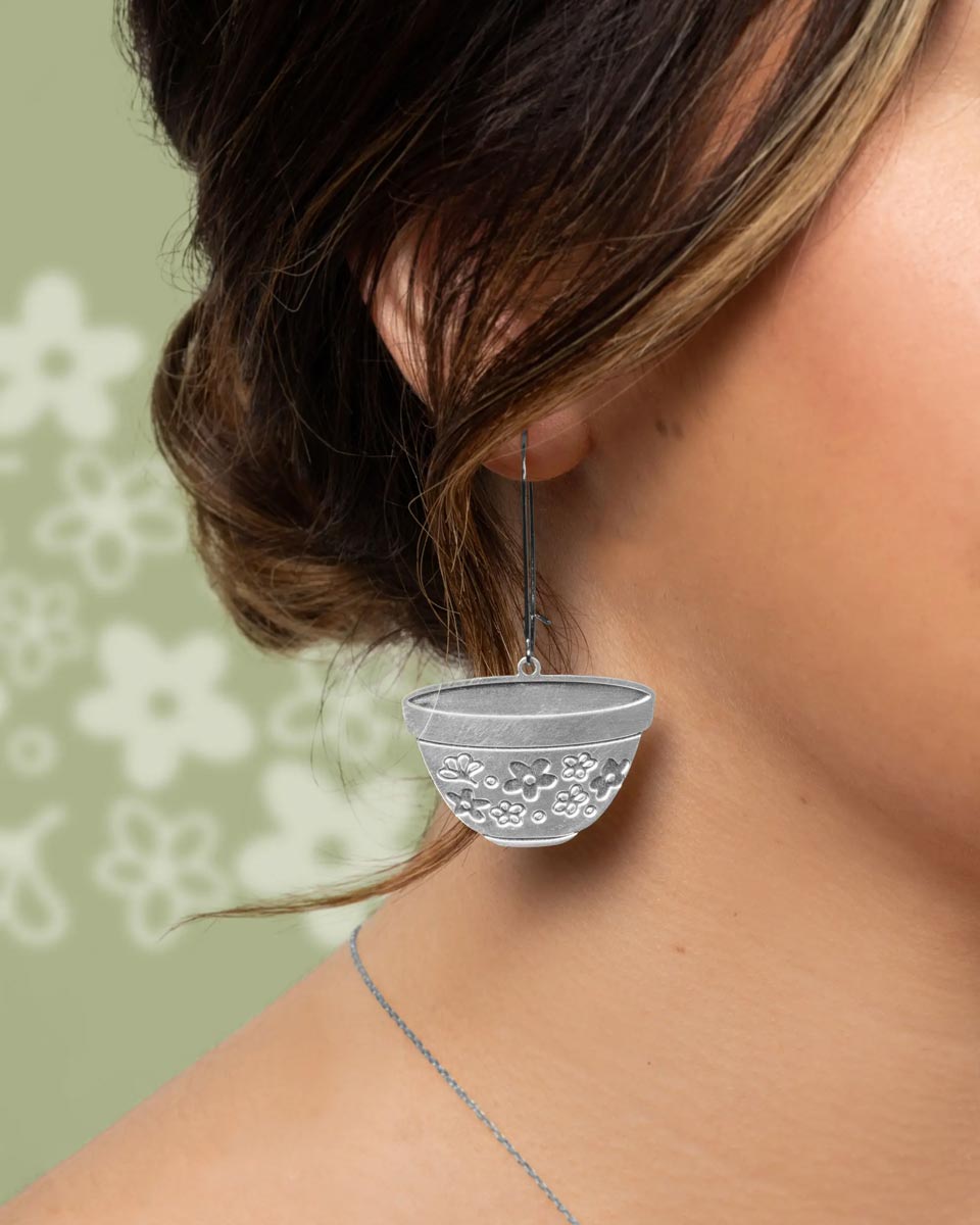 Retro Pyrex Mixing Bowl Earrings - Silver