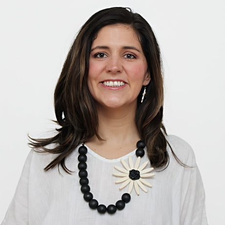 Black & White Wooden Flower Statement Necklace