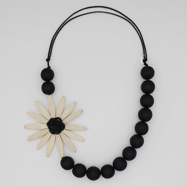 Black & White Wooden Flower Statement Necklace