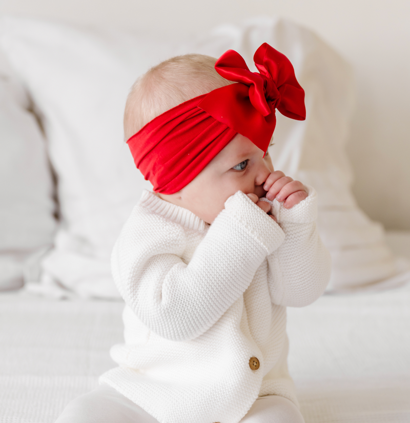 Satin Bow Baby Headband - Cherry Red