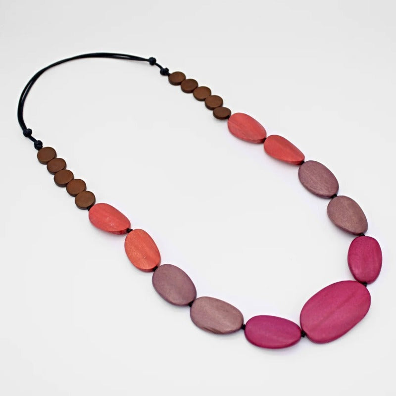 Sunset Rose Gradient Wood Bead Statement Necklace