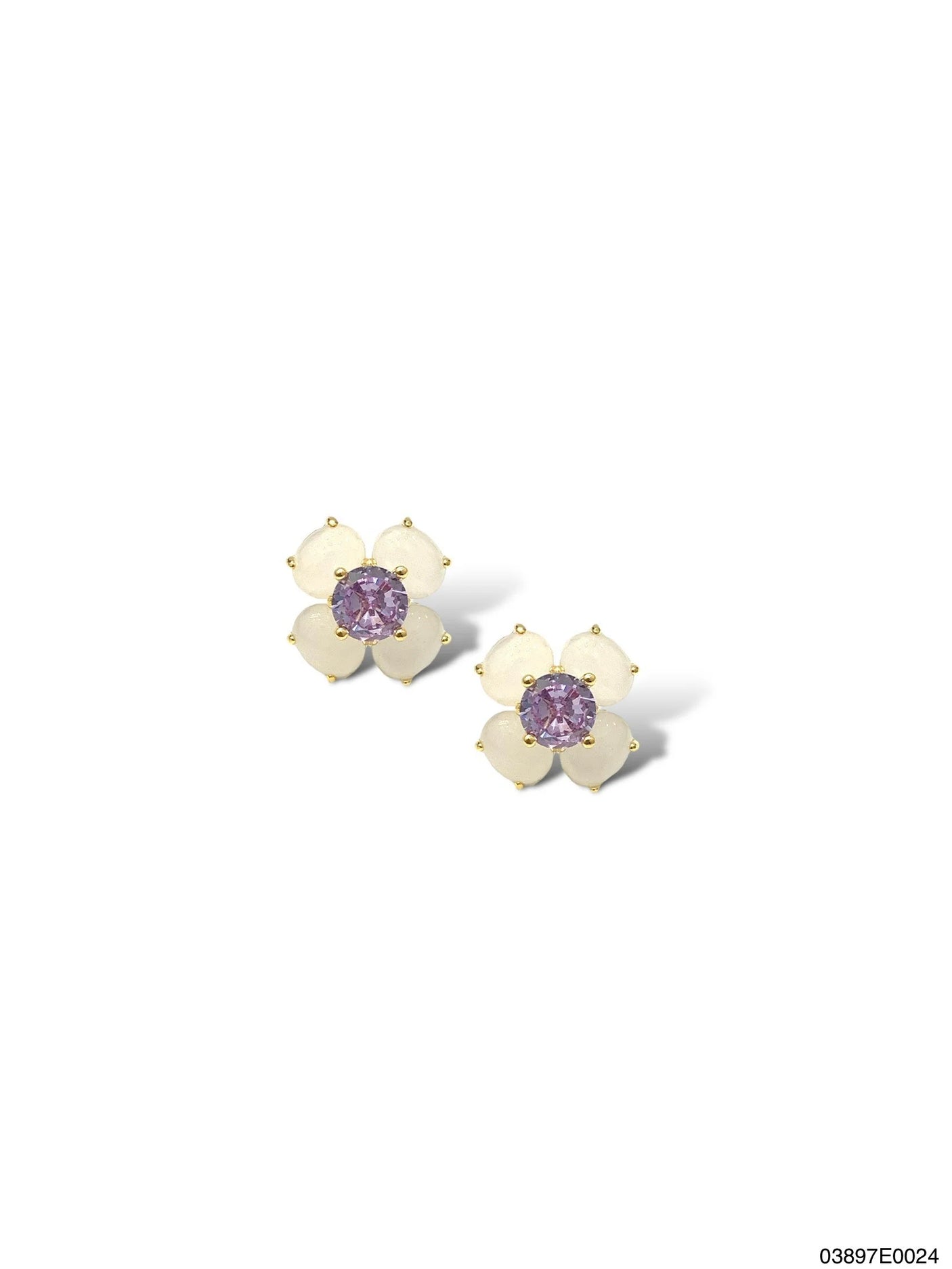 Thalia Flower CZ Stud Earrings - Moonstone & Tanzanite