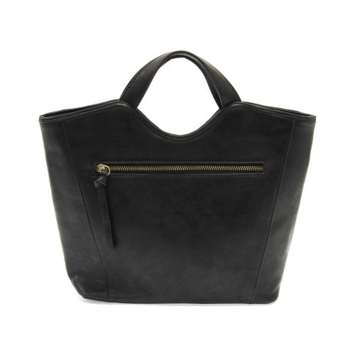 Vegan Leather Top Handle Liz Crossbody Bag Black Back Zipper Pocket