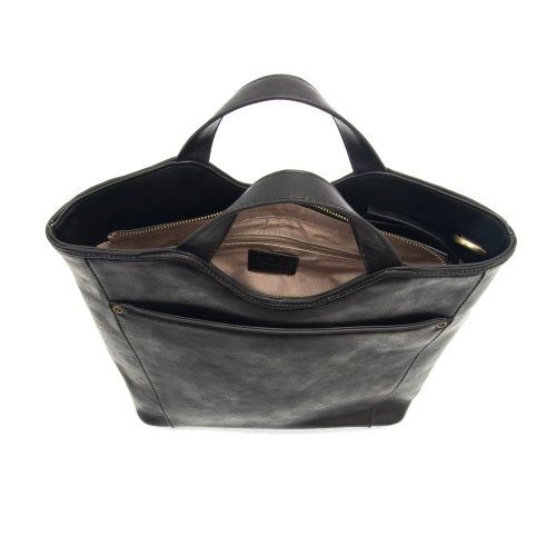 Vegan Leather Top Handle Liz Crossbody Bag Black Top Interior View