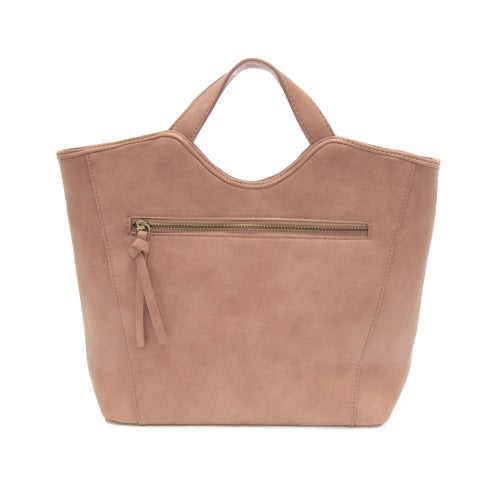 Vegan Leather Top Handle Liz Crossbody Bag Dusty Mauve Back Zipper Pocket