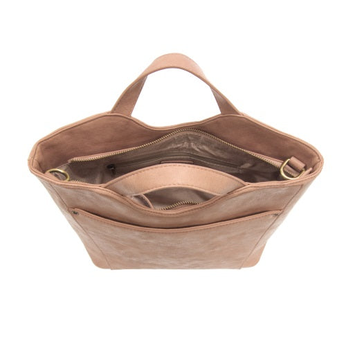 Vegan Leather Top Handle Liz Crossbody Bag Dusty Mauve Top Interior View
