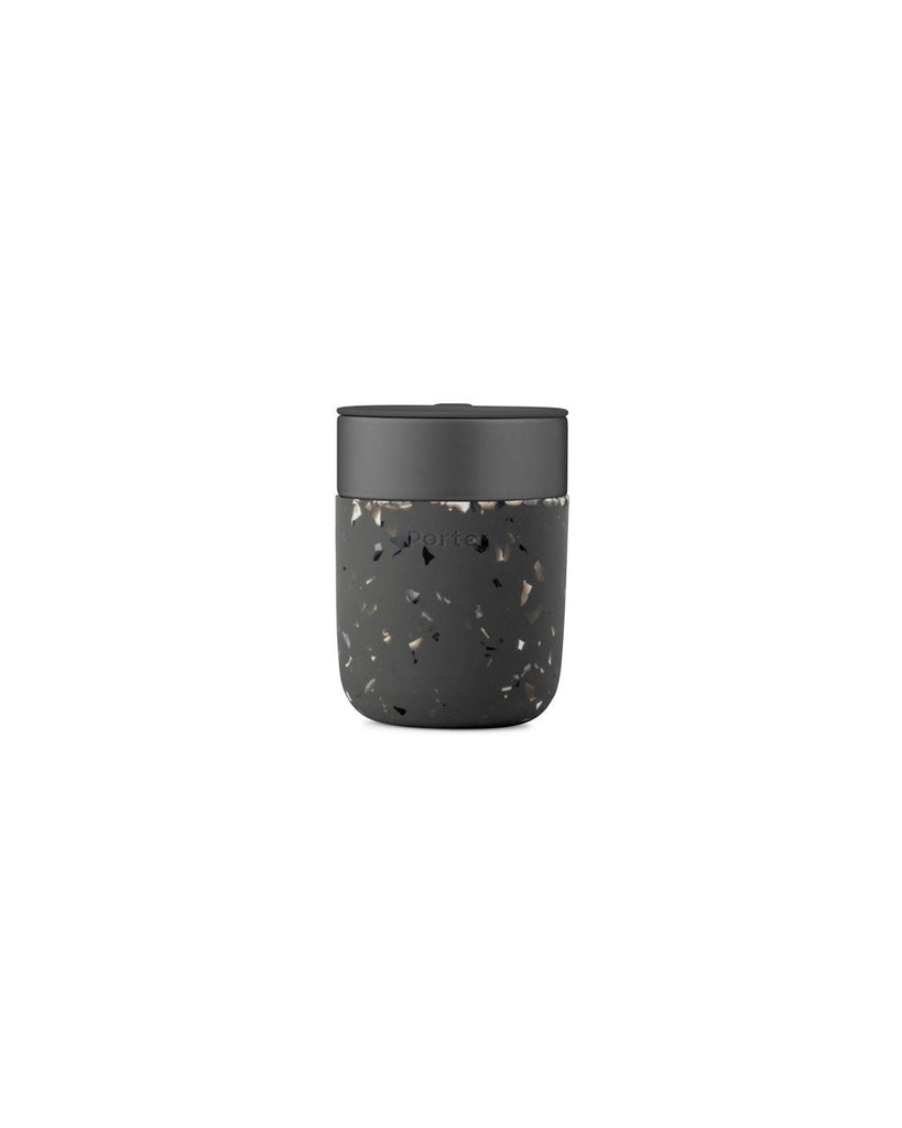 Portable Ceramic Mug With Drink Through Lid - 12oz Charcoal Terrazzo