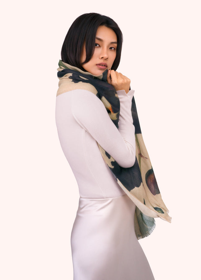 Wool Blend Wrap Scarf in Midnight Orchid on Model
