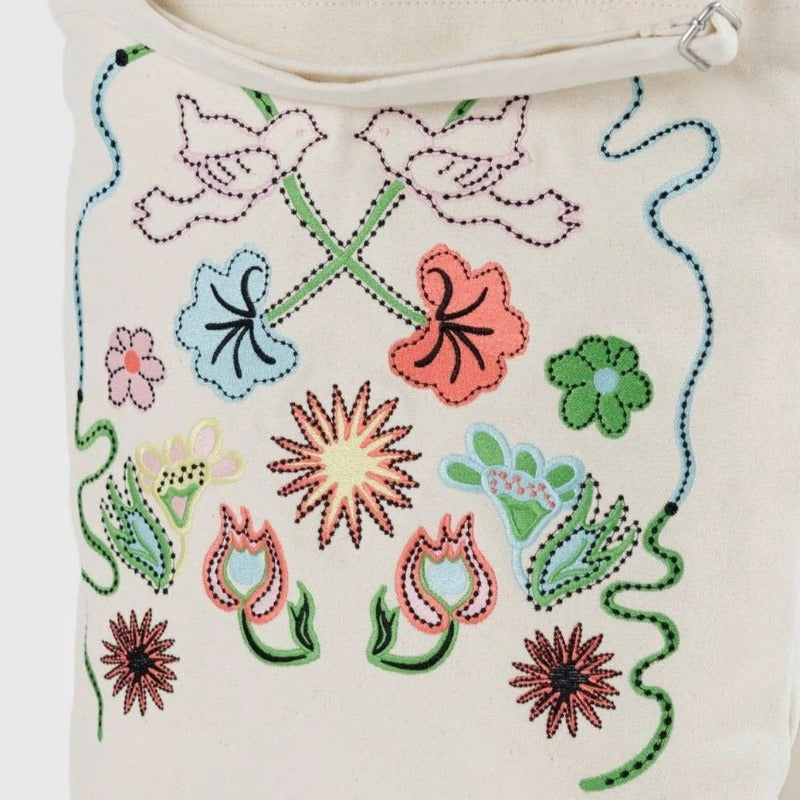 Zip Duck Bag - Embroidered Birds Detail