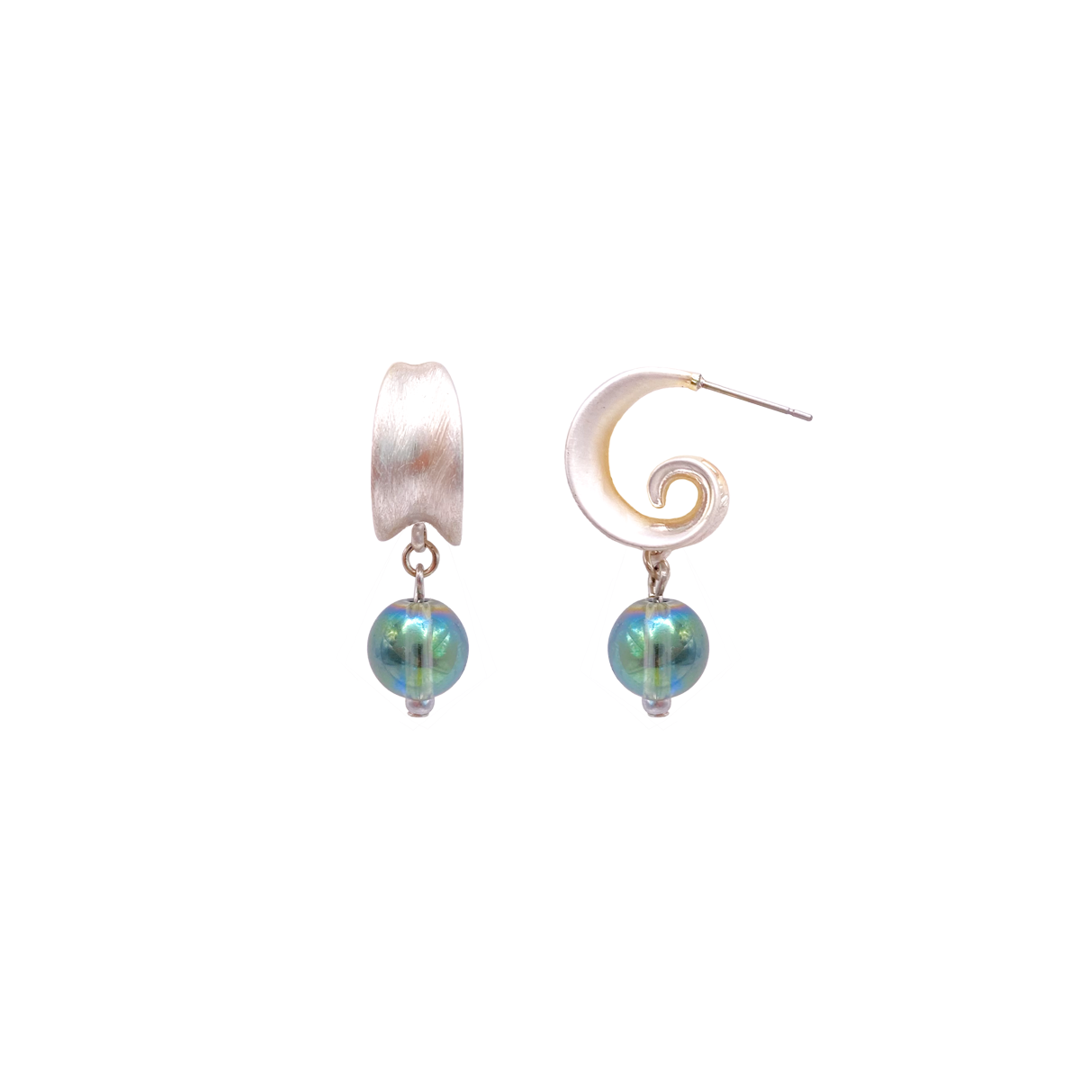 Swirled Bead Ball Hoop Earrings - Silver