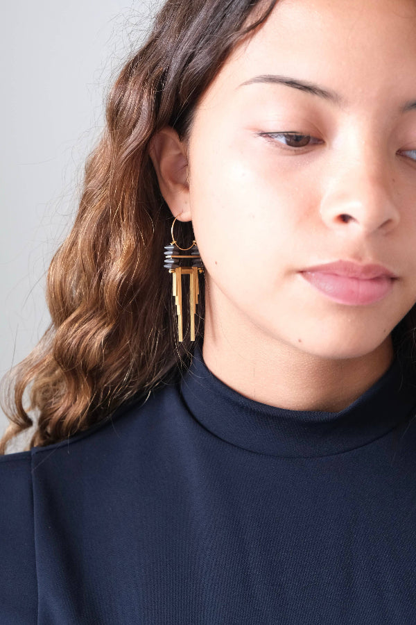 Art Deco Hematite Hoop Earrings