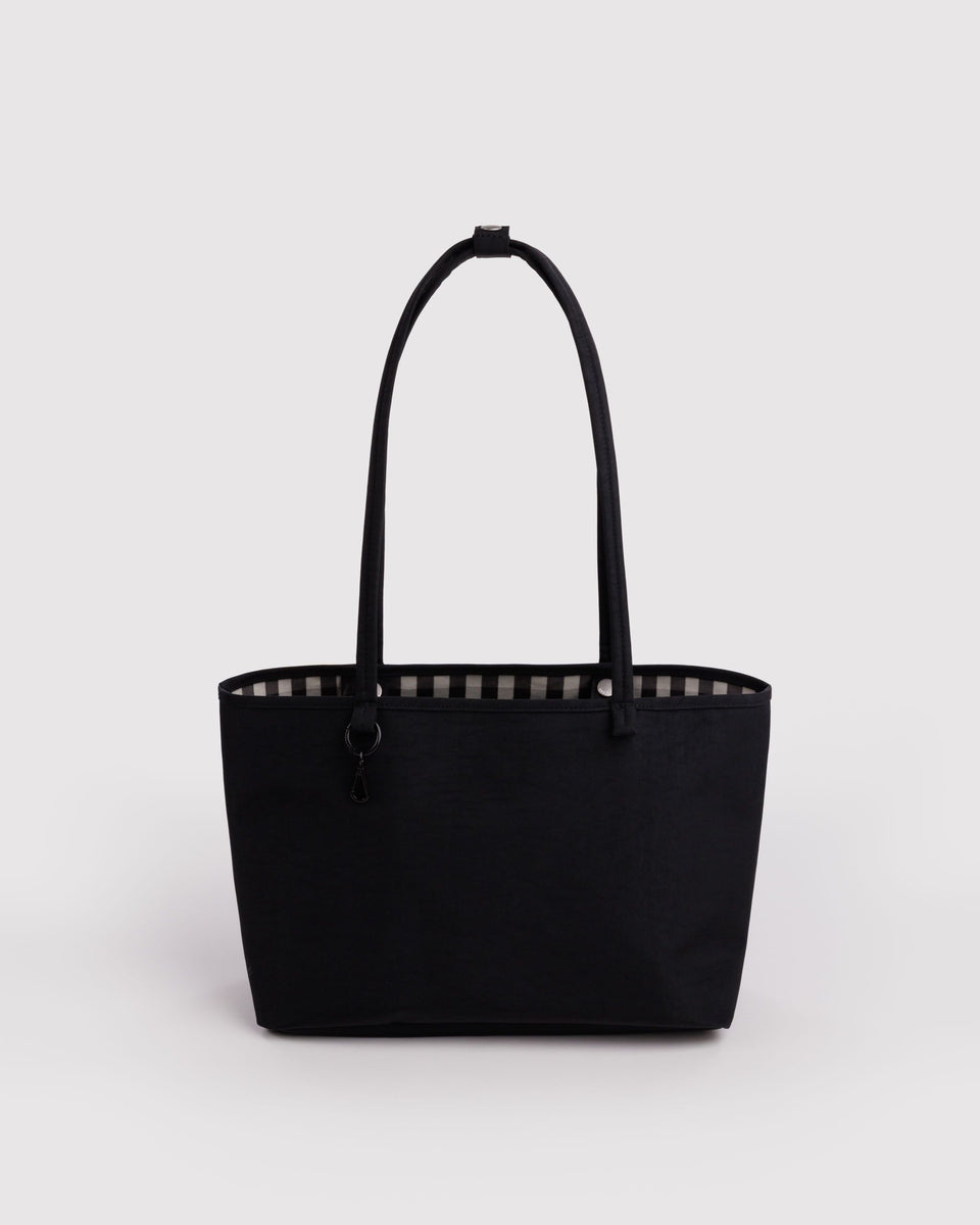 Medium Nylon Reversible Tote Bag - Black Gingham Mix