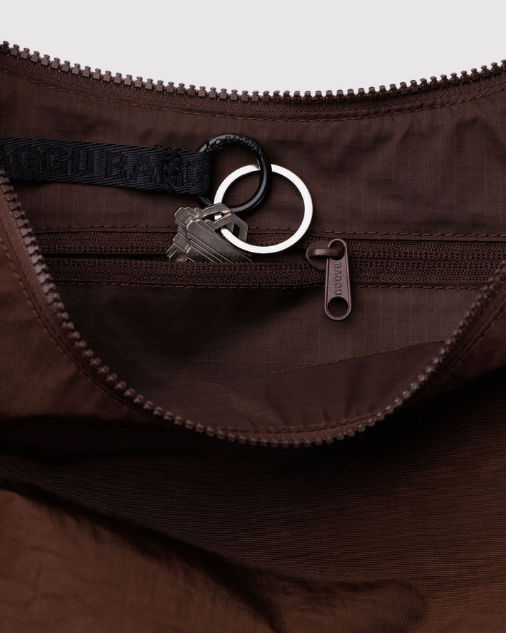 Medium Nylon Crescent Bag - Coffee