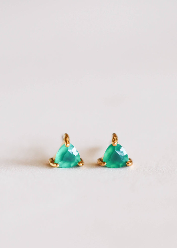 Mini Energy Gemstone Triangular Stud Earrings in Green Onyx