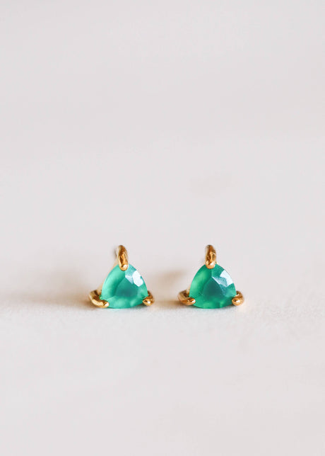 Mini Energy Gemstone Triangular Stud Earrings in Green Onyx