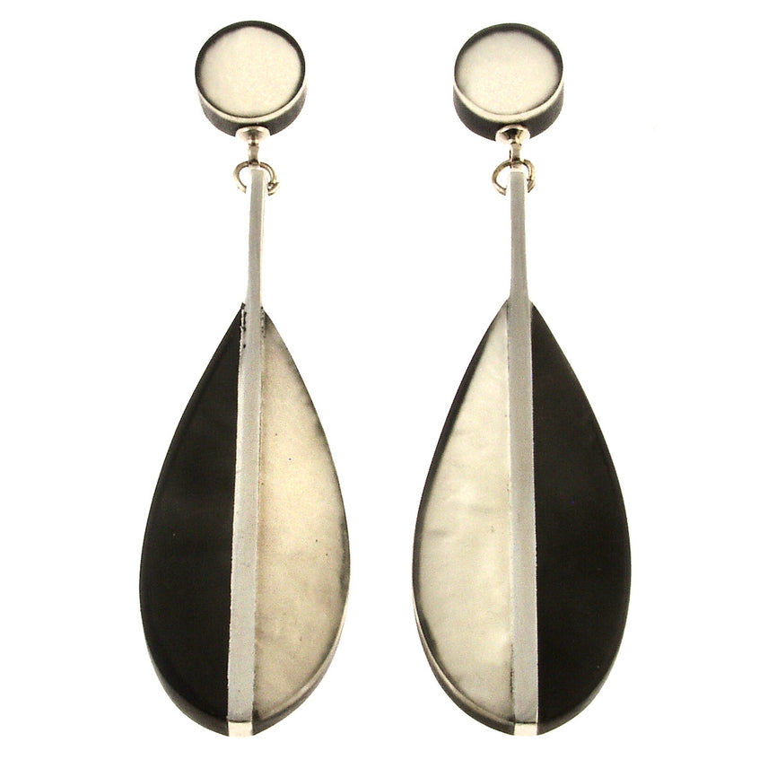 Split Teardrop Dangle Earrings - White & Charcoal