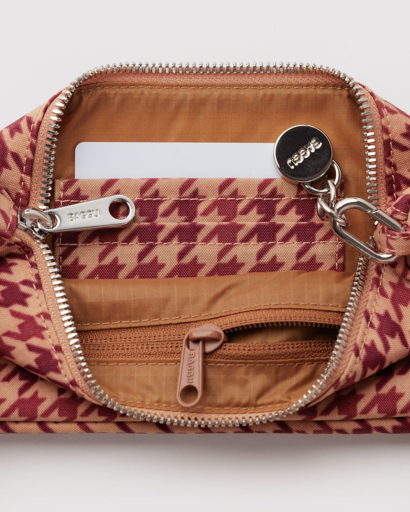 Nylon Pochette Bag - Tan Houndstooth