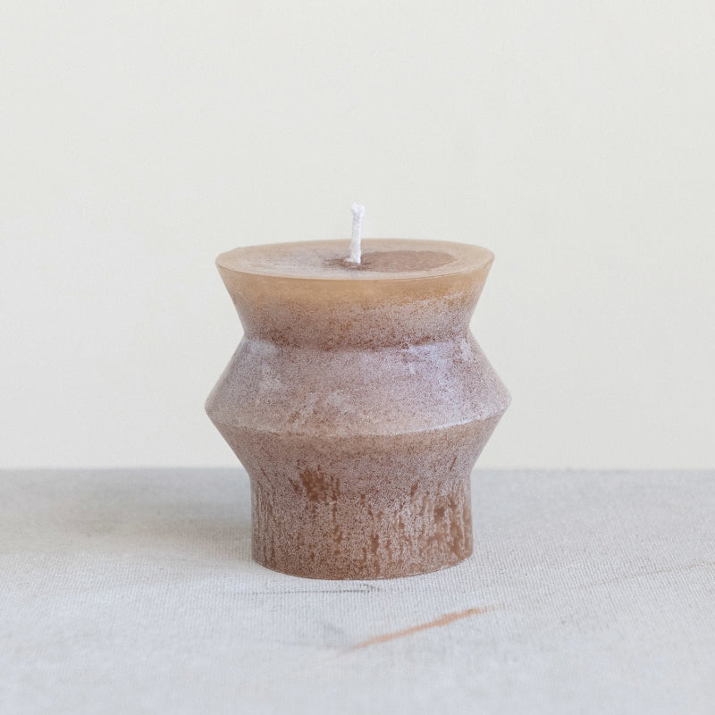 Unscented Totem Pillar Candle 3" H in Cappuccino Brown Lifestyle