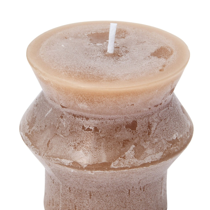 Unscented Totem Pillar Candle 3" H in Cappuccino Brown Top View of Wick