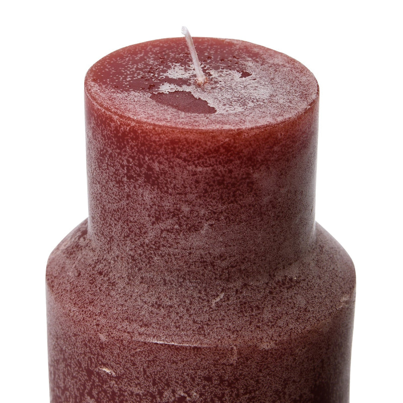Unscented Sculpted Totem Pillar Candle 6" H in Cabernet Red Wick Detailed View