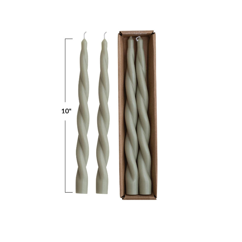 Unscented Twisted Taper Candles Boxed Set of 2 - Light Grey