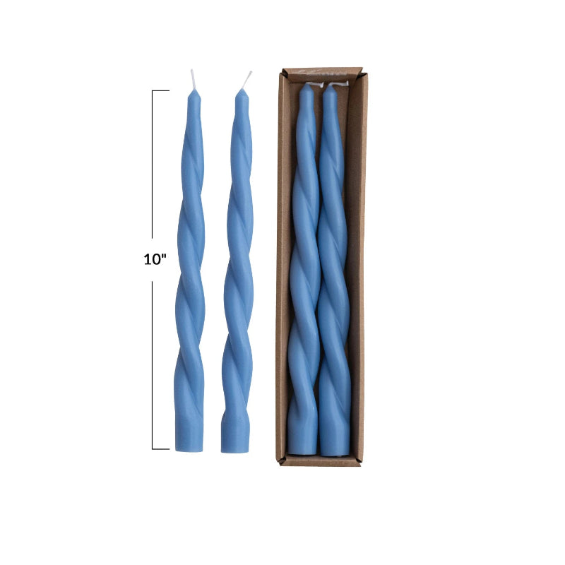 Unscented Twisted Taper Candles Boxed Set of 2 - Blue
