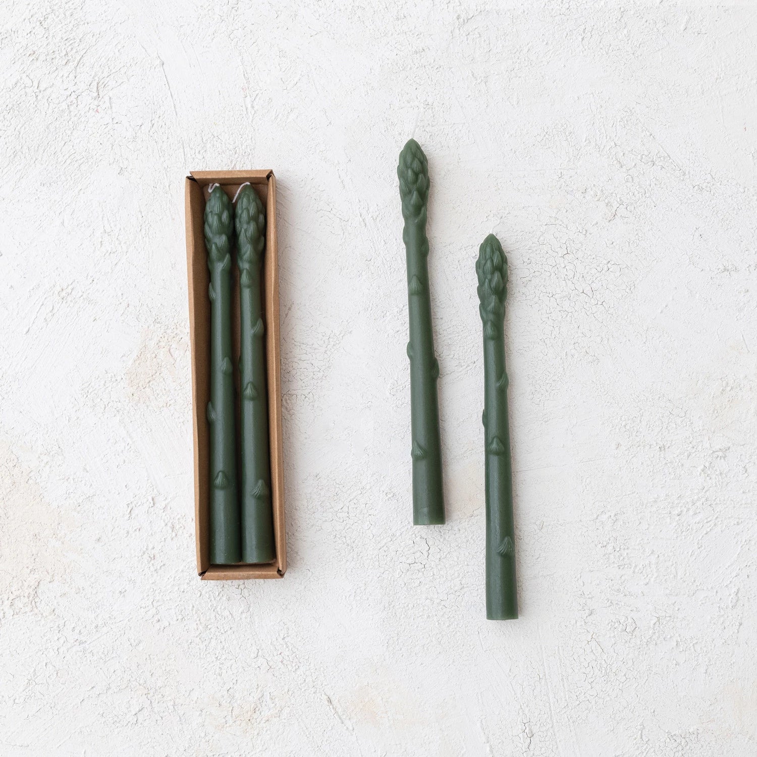 Unscented Asparagus Shaped Taper Candles Boxed Set of 2
